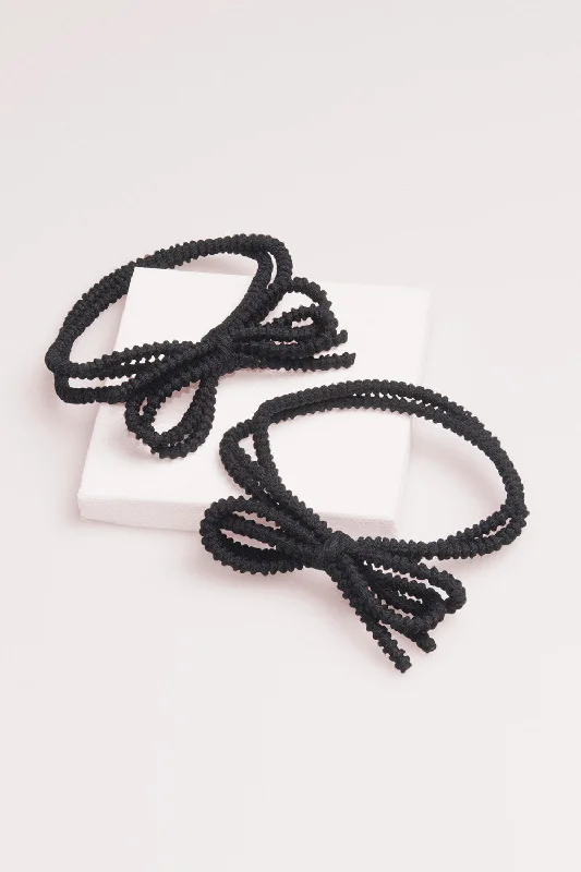 Knot Link Bow Hair Ties Set - Black