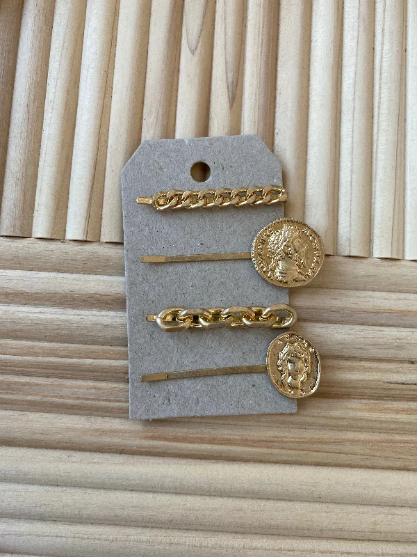 Gold Coin Hair Clips