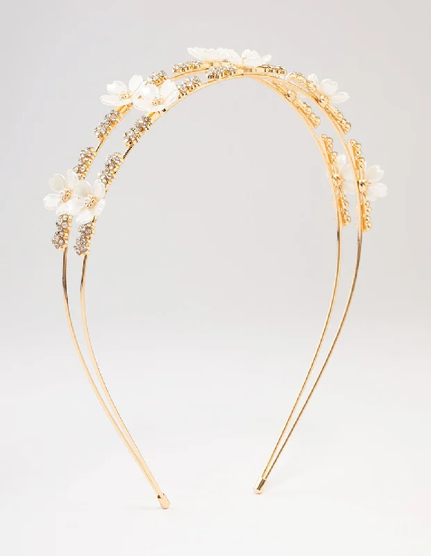 Gold Mini Crystal Flower Beaded Headband