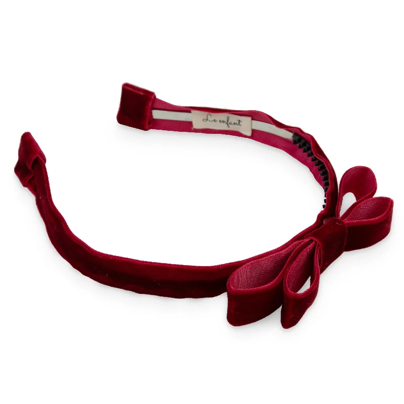 headband double velvet bow - burgundy