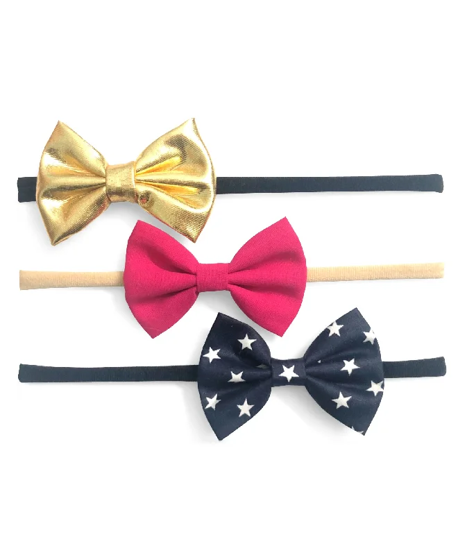 Set of 3 Baby Hair Bands - Golden Dark Pink & Navy Blue