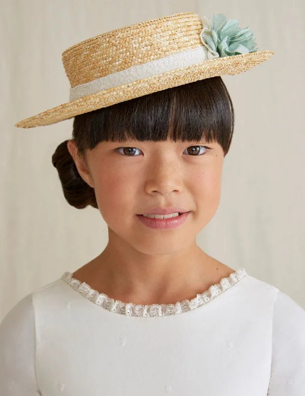 Abel & Lula Straw Flower Boater Hat - Mint