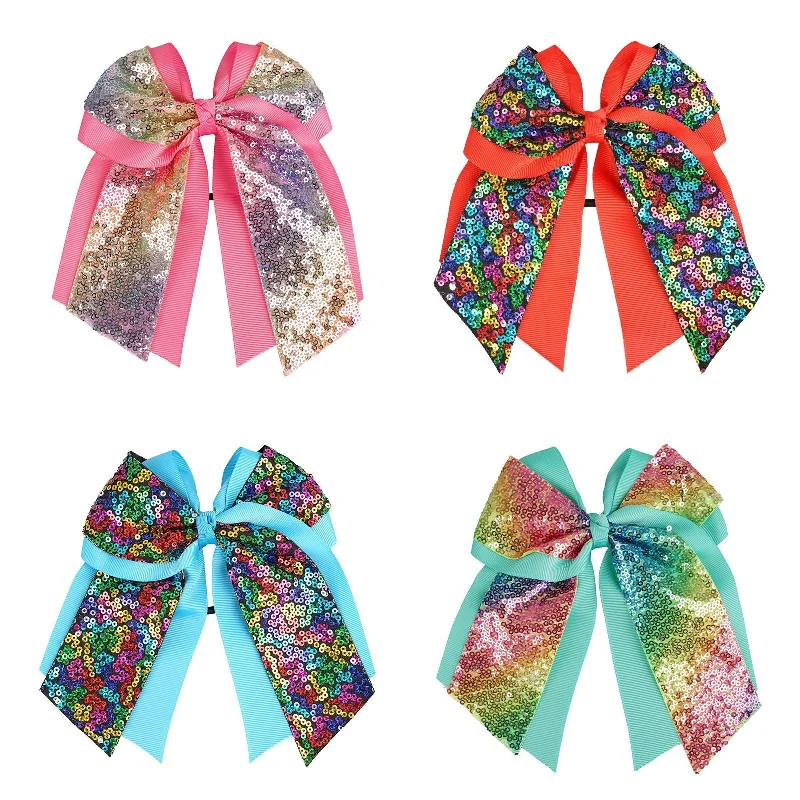 Wholesale 6inch Double Layer Large Swallowtail Sequin Bow Hair Tie