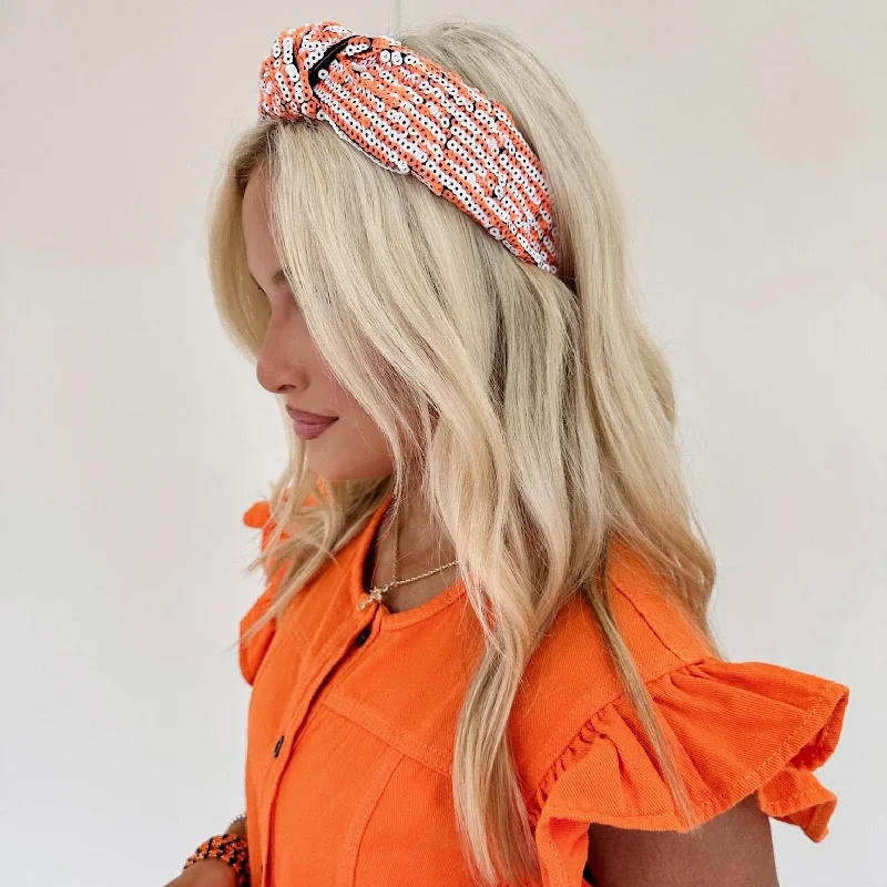 Orange/White Sequin Headband