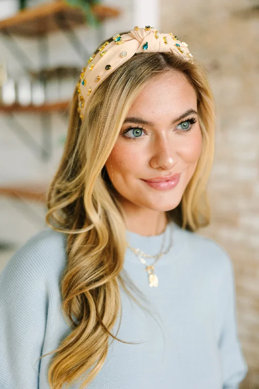 Can't Stop Your Shine Beige Rhinestone Headband