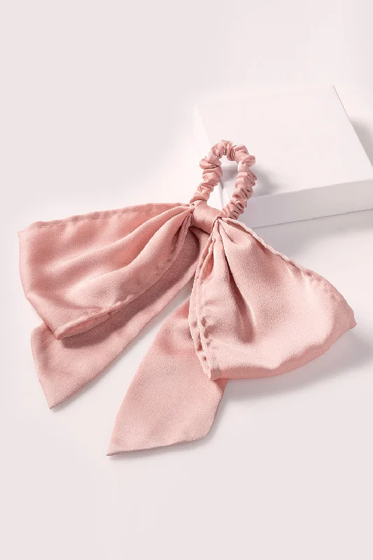 Bow Sash Knotted Ribbon Scrunchie - Blush