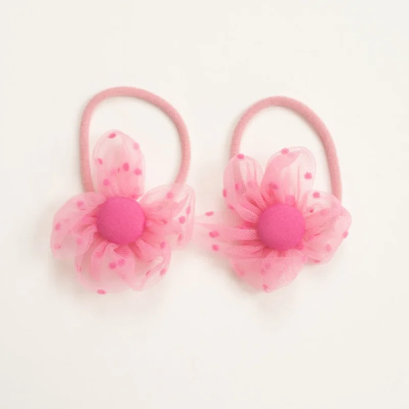 Organza Flower Hair Tie Sets - Pink, Orange or Yellow